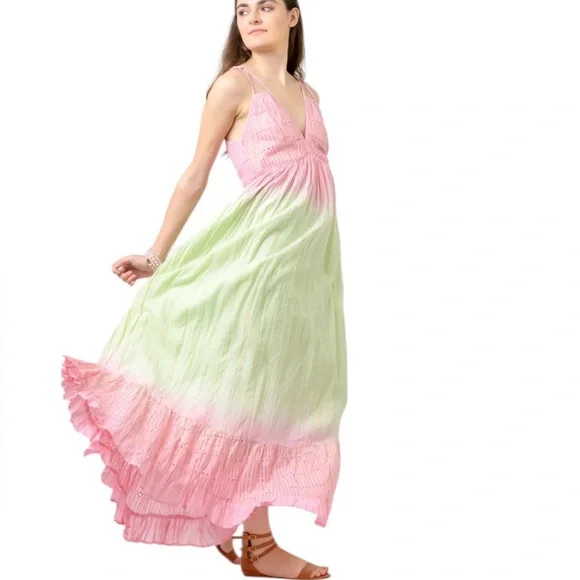 142. Women’s Pink & Light Green Ombre Maxi Dress - Sleeveless Summer Dress NEW - Picture 2 of 3